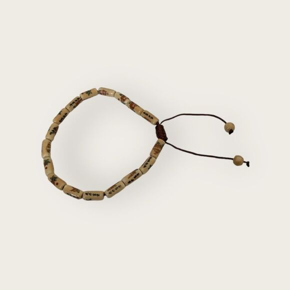 Long Beaded porcelain bracelet Asian style adjustable size - Picture 3 of 5